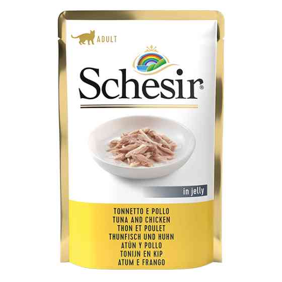 Schesir Tuna and Chicken ШЕЗИР ТУНЕЦ С КУРИНЫМ ФИЛЕ в желе полнорационный влажный корм консервы для котов, пауч 85г Киев