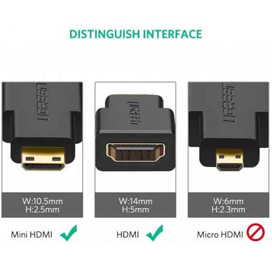 Адаптер UGREEN Mini HDMI Male to HDMI Female Adapter (Black)(UGR-20101) Київ