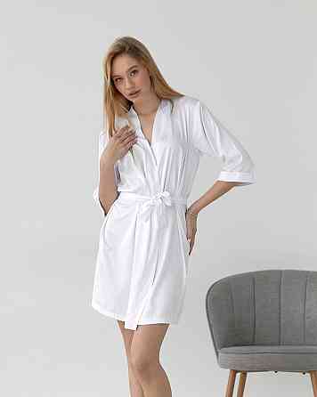 Халат жіночий шовковий під пояс Білий M Харків