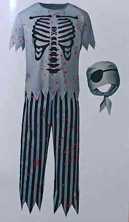 Чоловічий костюм Пірат для вечірки на Хелловін штани футболка повязка розмір ХL 56-58 серый Київ