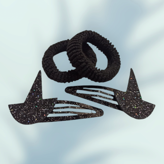 Набір 2 шпильки Капелюшок та 2 резинки для волос на Хелловін чорні Київ