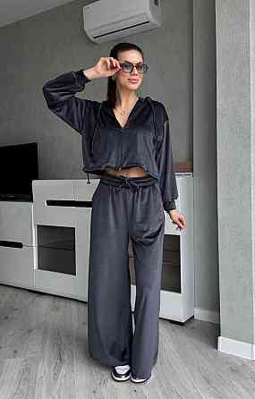 Жіночий стильний костюм з турецького королівського велюру Графітовий, 46/48 Одеса