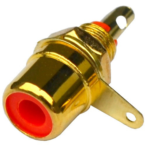 Гнездо RCA , монтажное, металл gold, красное Полтава - фото 1