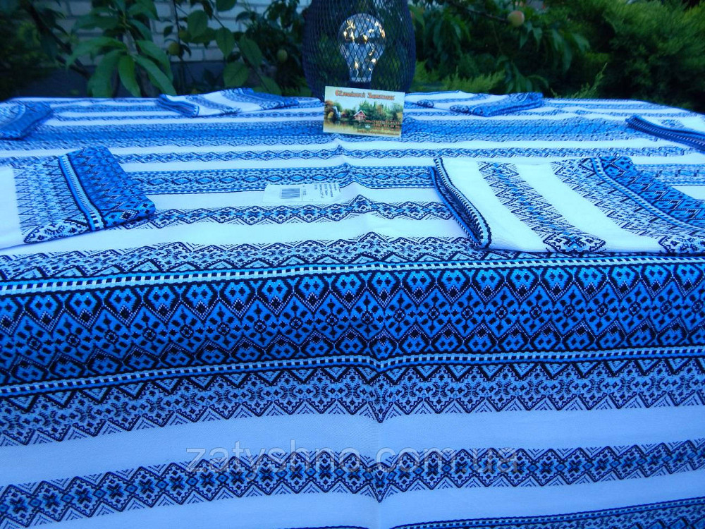 Синя вишита скатертина з серветками Київ - фото 7