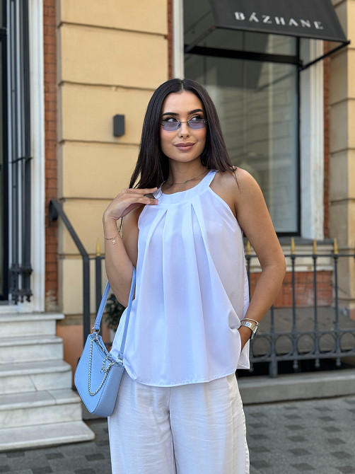 Жіноча блузка без рукавів "Mila" оптом | Норма і батал | Розпродаж моделі Білий, 42-44 Київ - фото 1