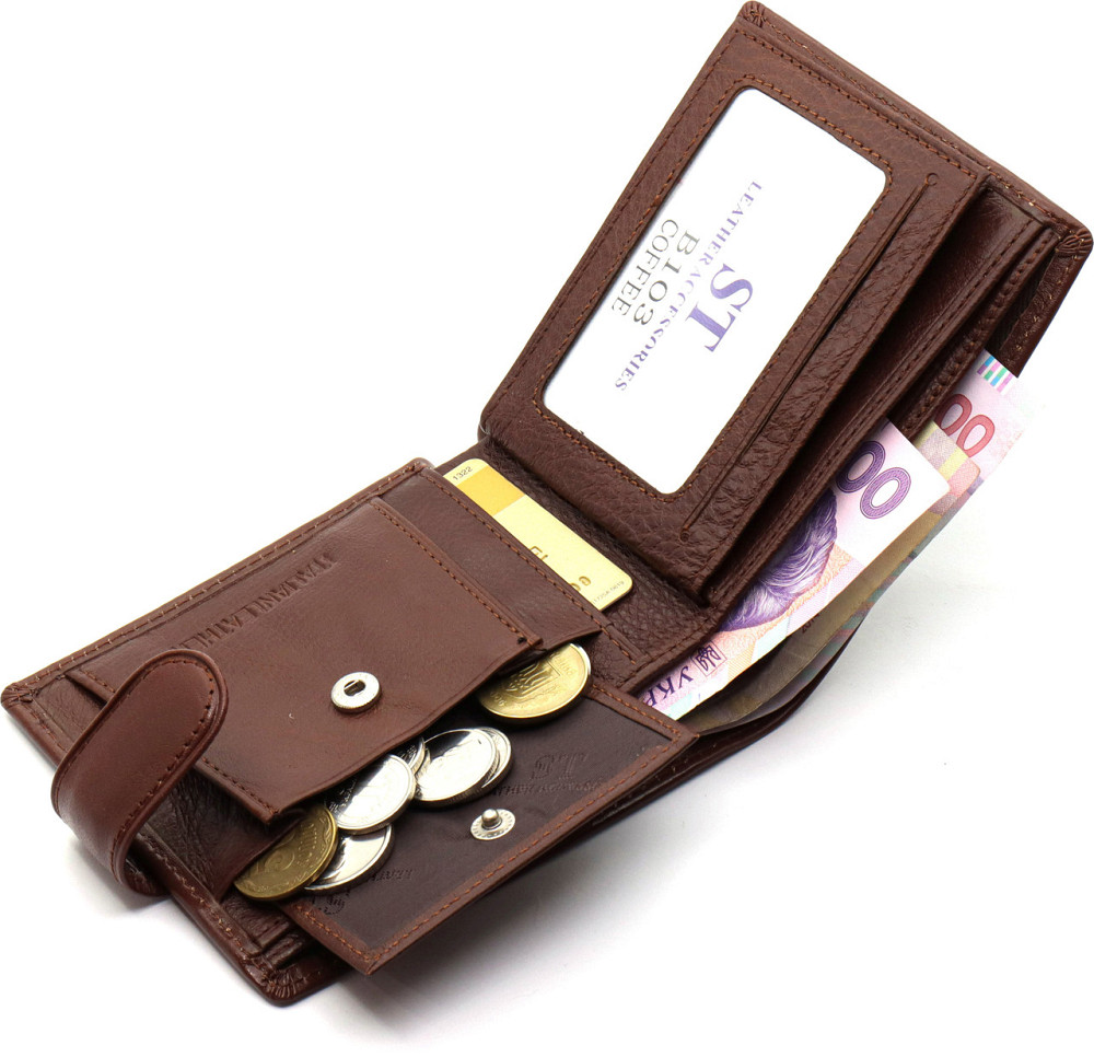 Чоловіче портмоне з натуральної шкіри з фіксацією ST Leather ST103 Коричневий Київ - фото 17