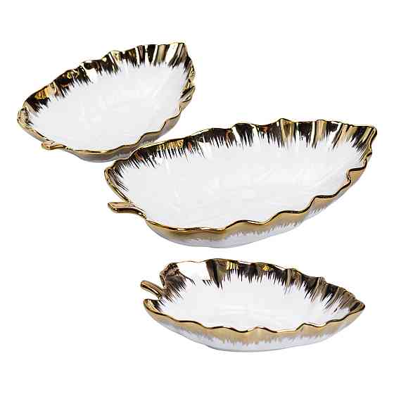Yiwu Набір порцелянових страв для сервірування столу 3 (шт) у формі листа Золотистий HP-26-10 Киев