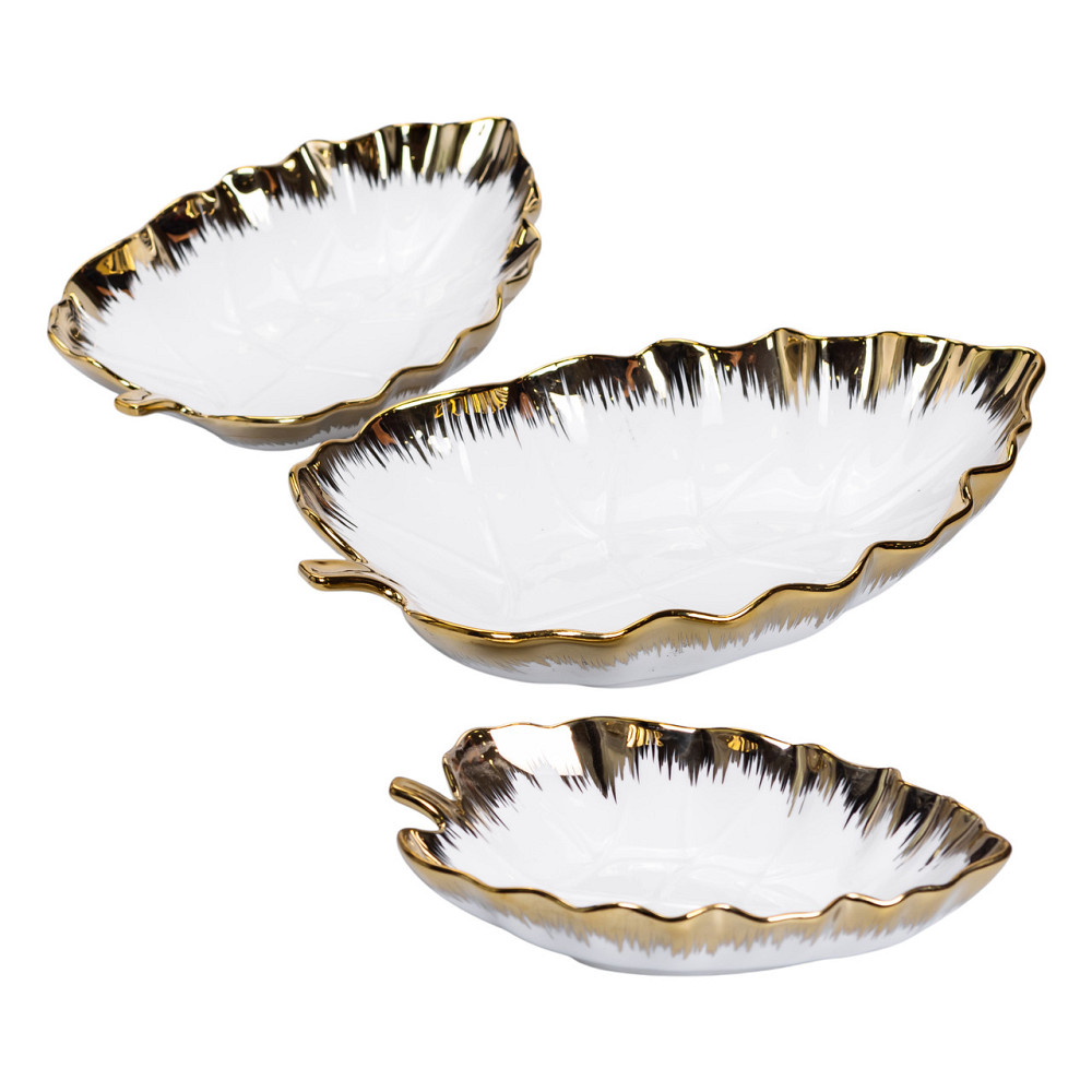 Yiwu Набір порцелянових страв для сервірування столу 3 (шт) у формі листа Золотистий HP-26-10 Киев - изображение 3