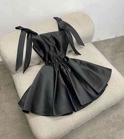 Жіноче святкове романтичне мініплаття зі щільного турецького атласу Чорний, 44/46 Одеса