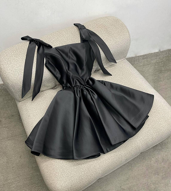 Жіноче святкове романтичне мініплаття зі щільного турецького атласу Чорний, 44/46 Одеса - фото 1