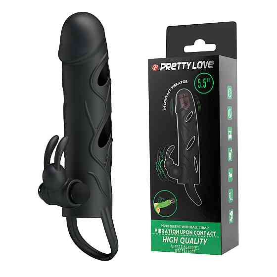 Вибронасадка на пенис PRETTY LOVE Penis Sleeve чёрная, 12 х 3.3 см Sex Aura Киев