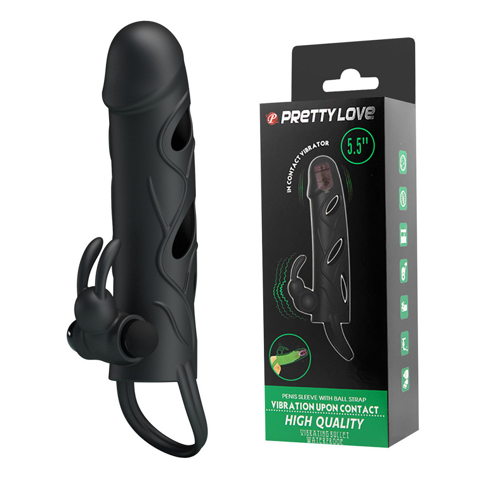 Вибронасадка на пенис PRETTY LOVE Penis Sleeve чёрная, 12 х 3.3 см Sex Aura Киев - изображение 1