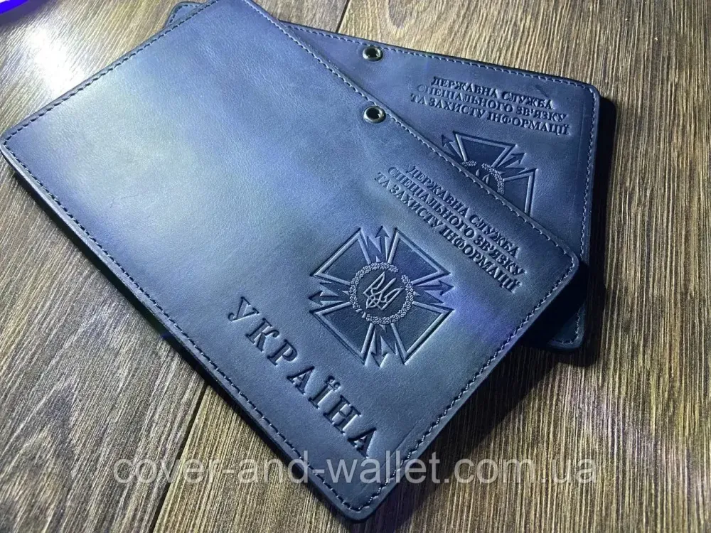 Обкладинка на посвідчення ДССЗ (державна служба спеціального зв'язку) із вінтажної шкіри Crazy Horse Київ - фото 7