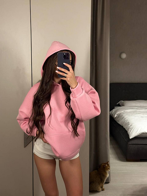 Женская повседневная теплая худи свободного кроя трехнитка на флисе ПИНЬЕ Розовый Одесса - изображение 1