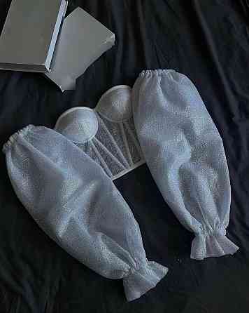 Женский романтичный топ - бюстье с имитацией корсета и спущенными пышными рукавами люрекс L/XL Одесса