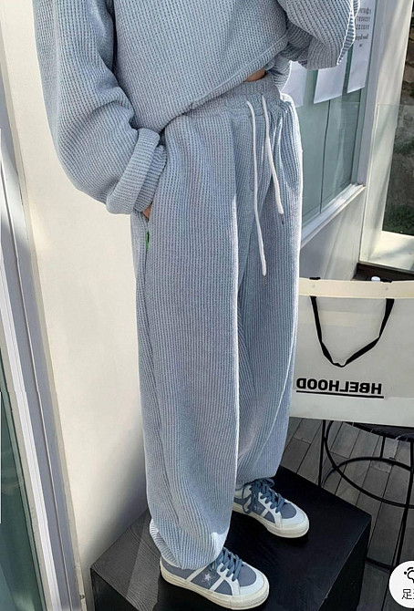 Жіночий базовий прогулянковий костюм-двійка: кофта та штани вельвет вафелька Блакитний, 42/46 Одеса - фото 2