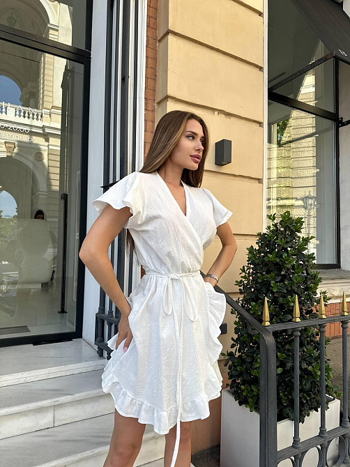 Жіночий повсякденний літній сарафан на запах жатий льон/коттон Одеса - фото 7