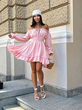 Женское летнее романтичное мини платье натуральный муслин Розовый, 42/44 Одесса
