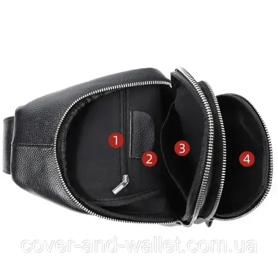 Зручна чоловіча сумка-слінг із фактурної шкіри чорного кольору Puos Київ