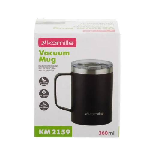 Термочашка 360мл з покриттям "soft-touch" нержавіюча сталь чорний KAMILLE 2159 Житомир - фото 8