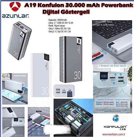 Потужний Powerbank зі швидким заряджанням Konfulon A19 30000mah. Київ