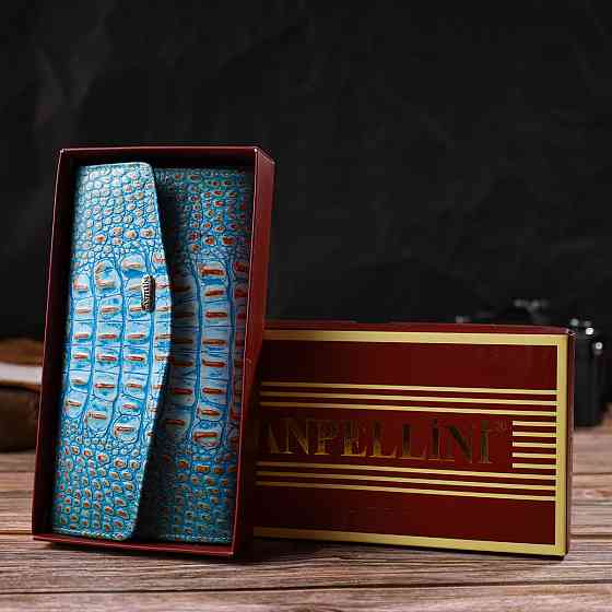 Чудове портмоне для жінок з натуральної шкіри з тисненням під крокодила Блакитне (CANPELLINI) Київ