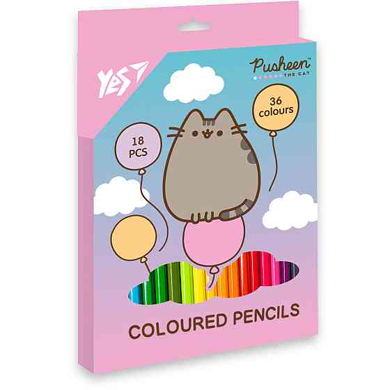 Олівці кольорові 18/36 кол. "Yes" Pusheen. Balloons двосторонні тригранні, 290751, шт Київ