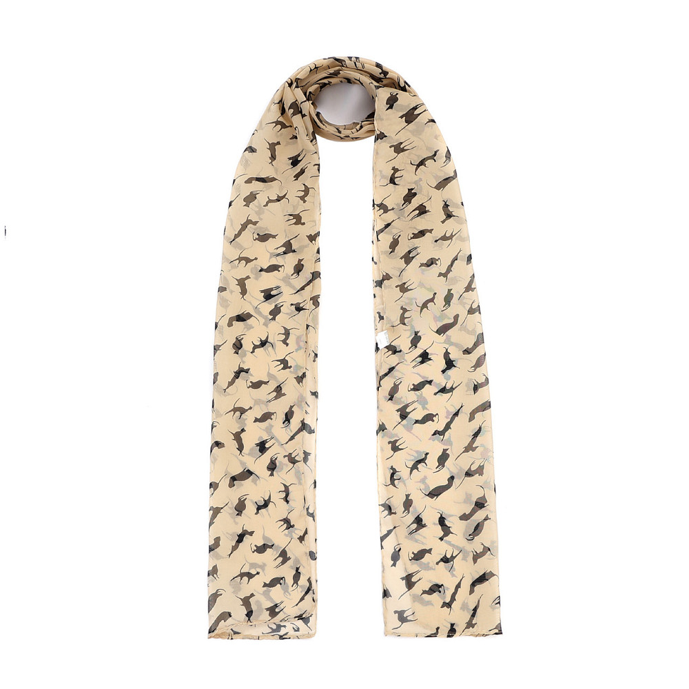 Шарф с котами женский 146 на 47 см бежево-черный Киев - изображение 9