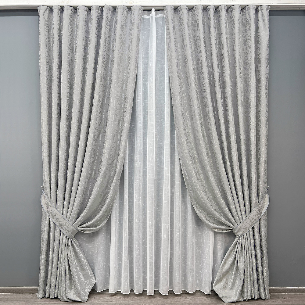 Комплект готових штор VR-Textil Льон мармур Pavliani ХО № 1263ш Світло-сірий 200х280 см 2 шт (32-072) Київ - фото 18