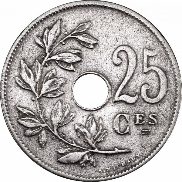 Бельгія 25 сантимів, 1908-1909 Напис французькою - 'BELGIQUE' Полтава - фото 1
