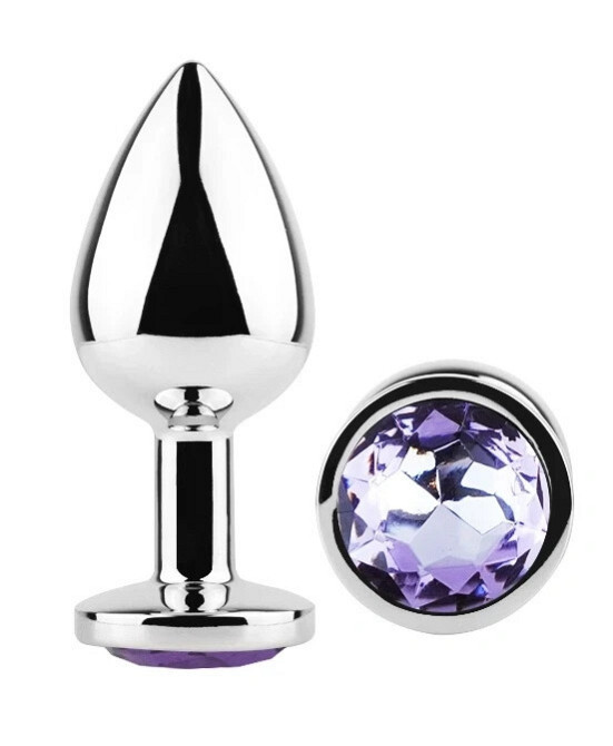 Анальная пробка EGZO Silver Round Plug S из нержавеющей стали, с аметистовым кристаллом, 70 мм Sex Aura Киев - изображение 2