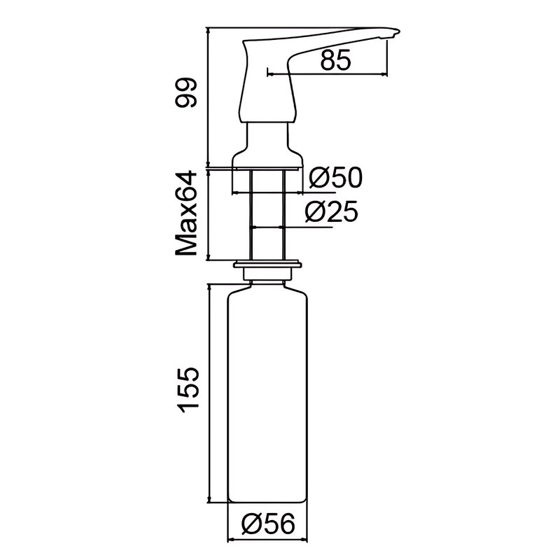 Дозатор для мийного засобу врізний Zerix DIS-02 GRAPHITE 300 мл (колір графіт) (ZX5969) Київ - фото 2