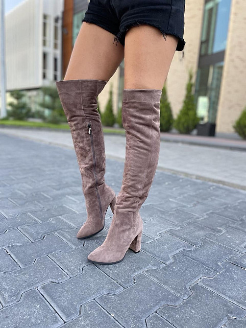 Nivelle Стильні жіночі ботфорти демісезонні замшеві на підборах 5493 колір капучино / Чоботи ве Коломия - фото 1