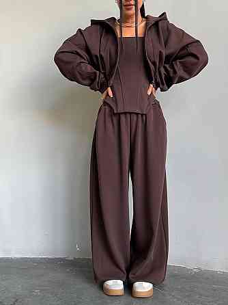 Жіночий стильний трендовий костюм-трійка петля Шоколад, 46/48 Одеса