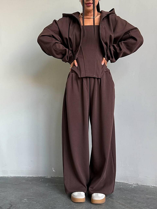 Жіночий стильний трендовий костюм-трійка петля Шоколад, 46/48 Одеса - фото 1