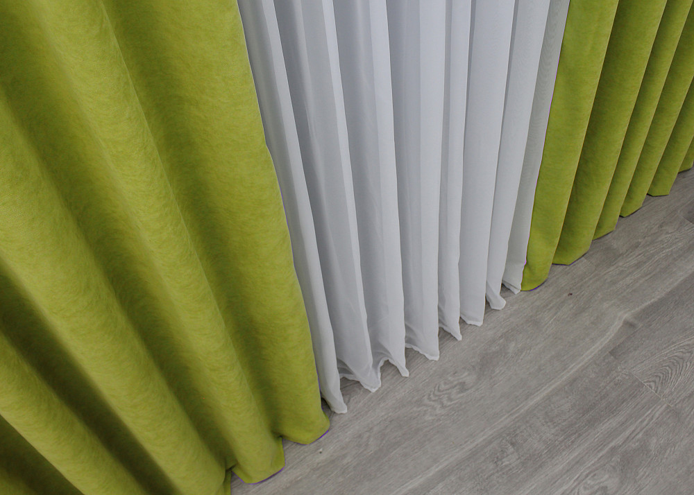 Комплект готовых штор VR-Textil Микровелюр Petek № 1500ш Салатовый 150х270 см 2 шт (33-1043) Киев - изображение 7