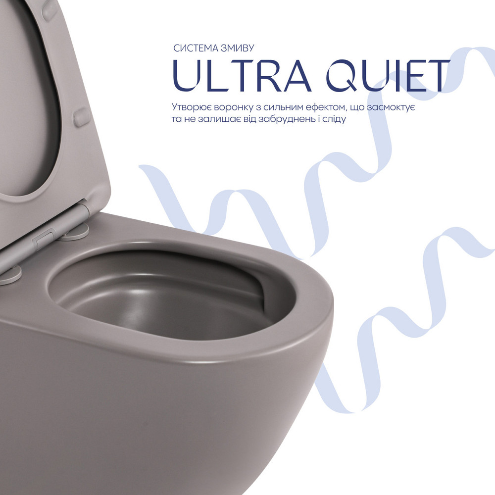 Унитаз подвесной Robin Ultra Quiet 490×365×325 мм, Stone Grey, с сиденьем Slim Duroplast / Soft-close / Quick Release Киев - изображение 5