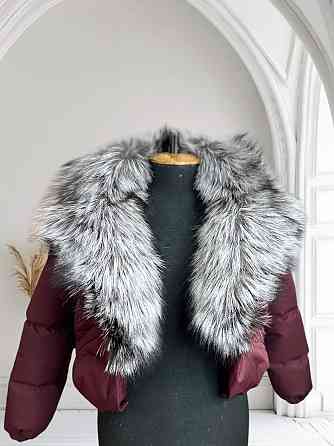 Жіноча куртка пуффер з натуральним хутром чорнобурки Бордовий XS-XL Харків