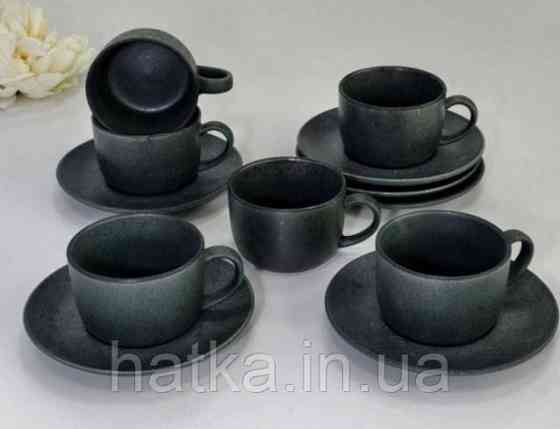 Набір чашок 6 ч/6 бл американо чорний Olens "Шайні-дот" 190 мл кераміка 101-0405 для дому та ресторану Київ