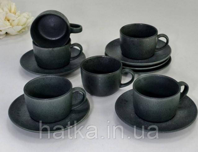 Набір чашок 6 ч/6 бл американо чорний Olens "Шайні-дот" 190 мл кераміка 101-0405 для дому та ресторану Київ - фото 2