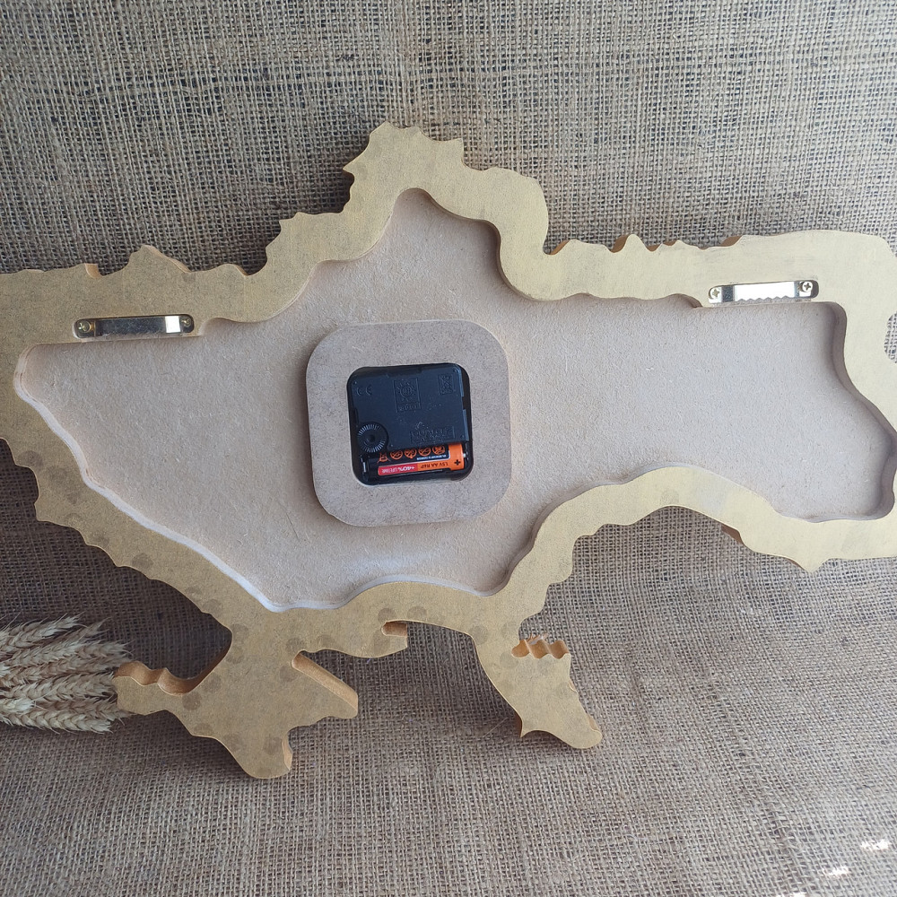 Годинник настінний 40*25 см з епоксидної смоли ручної роботи "Карта України" з колоками та гербом Дніпро - фото 7