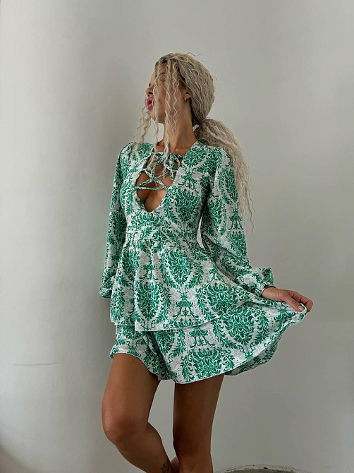 Женское стильное повседневное летнее платье софт принт Зеленый, 42/44 Одесса - изображение 1