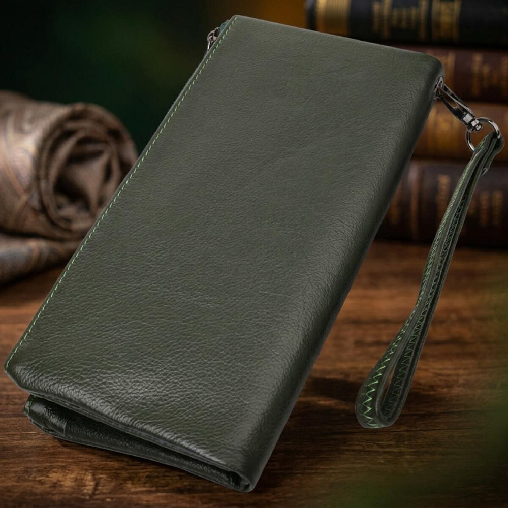 Красивый кожаный кошелек на три отделения ST Leather 23110 Зеленый Киев - изображение 14