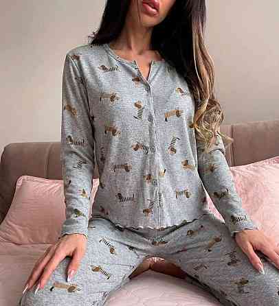Жіноча затишна трикотажна піжама подвійна з принтом Сірий, 52 Одеса