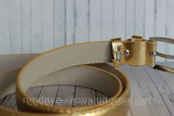 Стильный женский ремень из натуральной кожи золотистого цвета 35мм PS Leather Киев