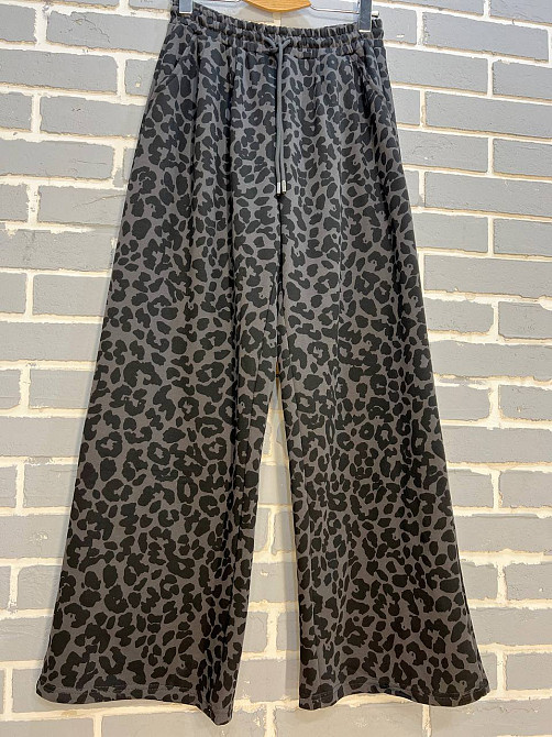 Брюки жіночі A-N 2630 палаццо леопардовий принт резинка на талії шнурок широкі сірі, сірий, L Київ - фото 13