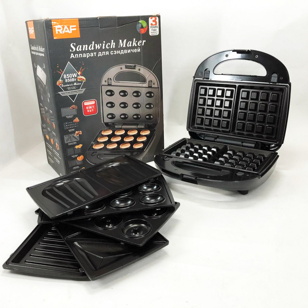 Бутербродниця зі змінними формами RAF R.541 6 в 1 850 Вт, Вафельниця зі змінними панелями гриль YL-13 Львів - фото 6