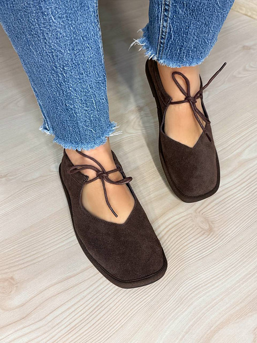 Балетки жіночі Meideli 0109-11 Mary Jane зі шнурком натуральна замша коричневі, 38, 24,5 см Київ - фото 13