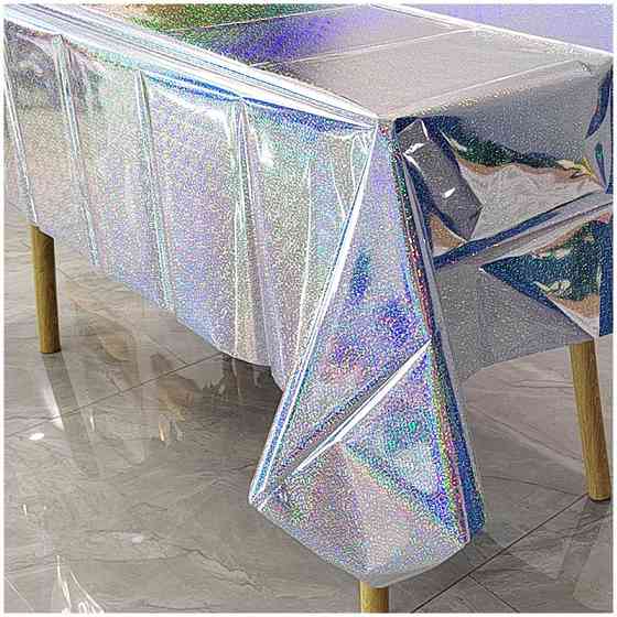 Скатерть клеенка из фольги с голограммой 270 на 100 см серебристый Киев