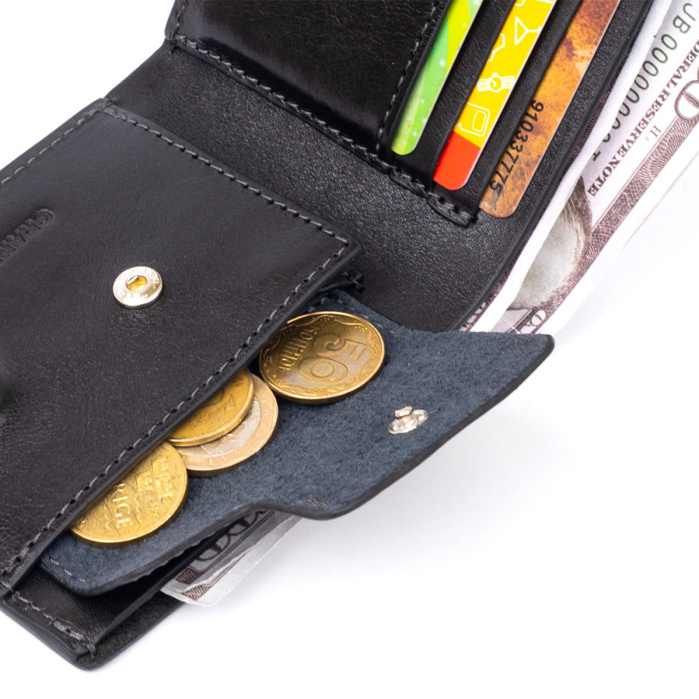 Портмоне вертикальное с круглым магнитом на два отделения GRANDE PELLE 11306 Черное Киев - изображение 5